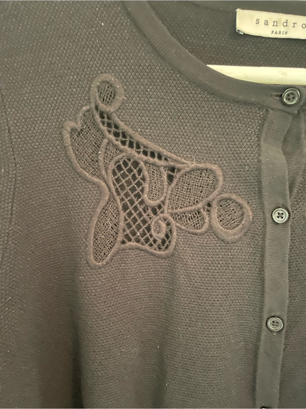 Sandro Black Embroidered Lace-Trim Cardigan - Picture 2 of 8